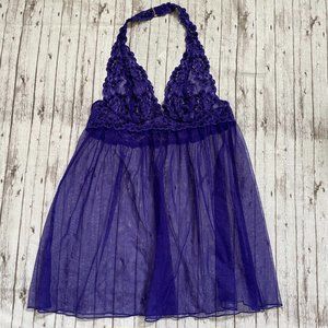 Victoria's Secret Womens Purple Lace Babydoll Halter Lingerie Sheer Size Small S